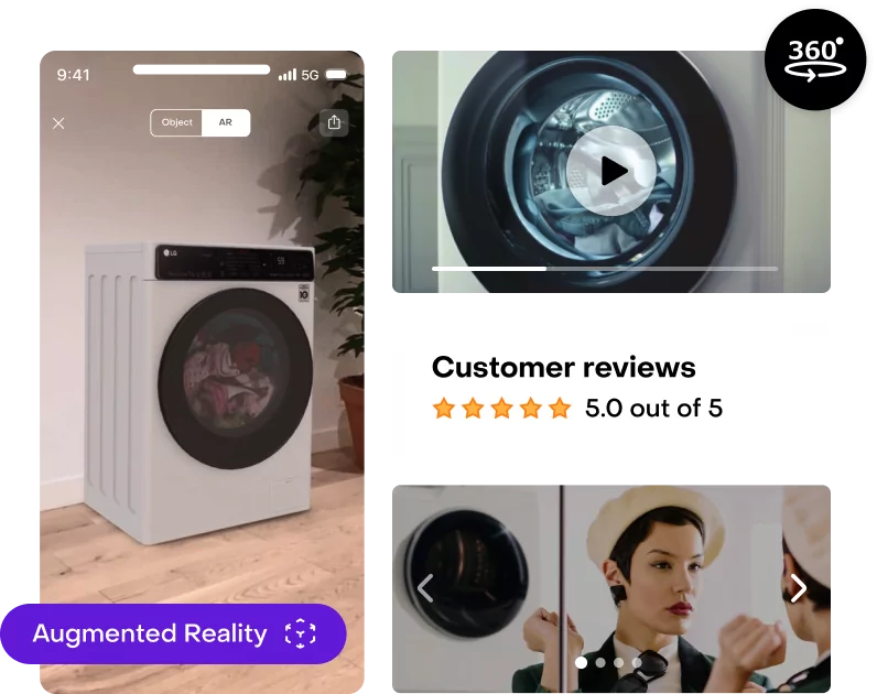 Brand store rich content: AR, 360° video, and customer reviews